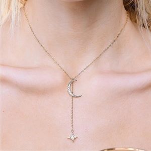 Lili Claspe Rope the Moon and Star Lariat Necklace Gold Tone NEW with a Tag